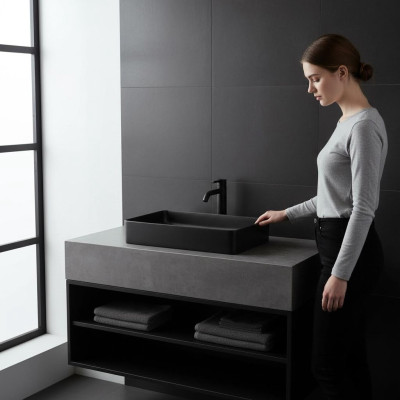 Schwarzer Waschbecken Keramik Aufsatz Tisch Platte Waschtisch Becken