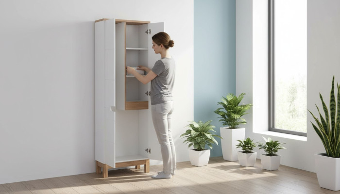 Badschrank Hochschrank Schrank Aufbewahrung Dekorative Badezimmer Weiß Bad