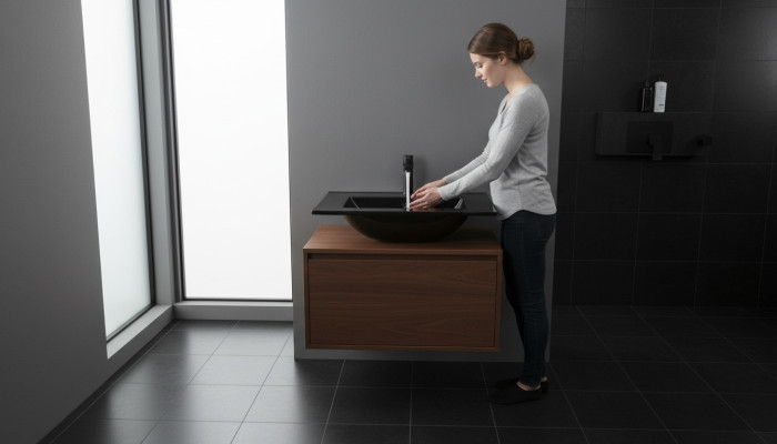 Keramik Waschbecken Waschtisch Einbau Schwarze Platte Design Becken