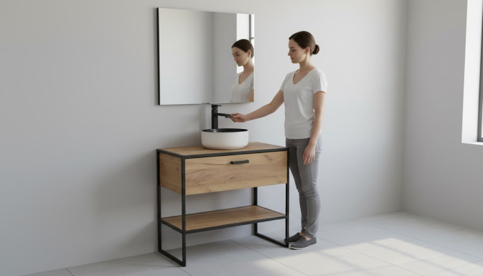 Badmöbel Set 90cm Waschbecken Loft Unterschrank Waschtisch Schublade