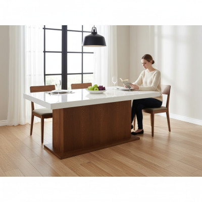 Säulen Tisch Esstisch Esstische Tische 160/240cm Büro Design Holz Konferenztisch