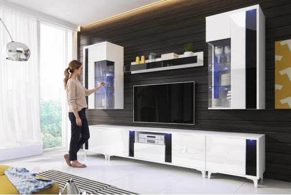 Hochglanz Wohnwand Schrankwand Deko Wohnzimmer Schrank Vitrine Sideboard