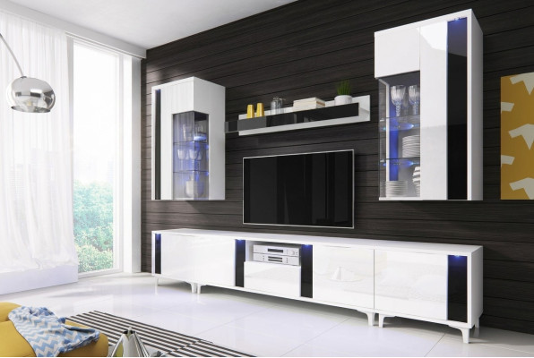 Hochglanz Wohnwand Schrankwand Deko Wohnzimmer Schrank Vitrine Sideboard