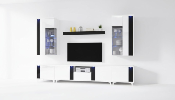 Hochglanz Wohnwand Schrankwand Deko Wohnzimmer Schrank Vitrine Sideboard