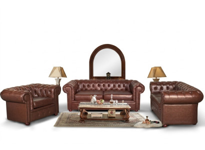 Chesterfield Couch Sofa 2+1 Sitzer Leder Couch Sitz Garnitur Sofa Garnituren 2+1