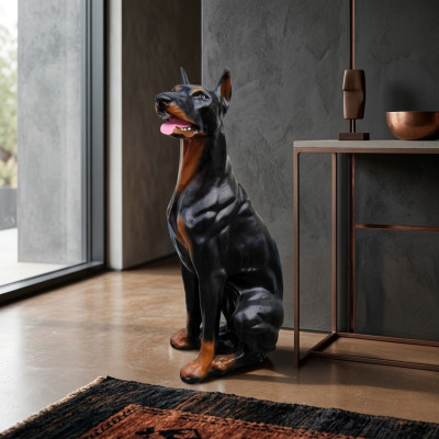 doberman Figur Statue Skulptur Kampf Hund Garten Deko Einbrecher abschrecken