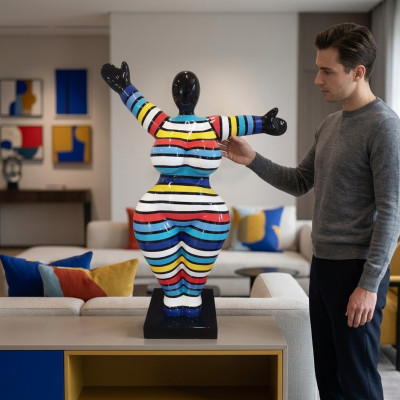Moderne Wohnzimmer Dekoration Statue Figuren Skulpturen Bunte Deko Abstrakt 85cm