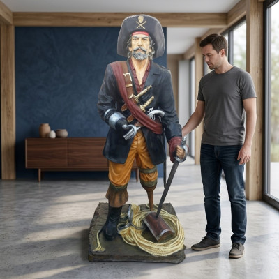 Pirat Figur Statue Kaperer Freibeuter Korsar Bukanier Skulptur Dekoration 200 cm