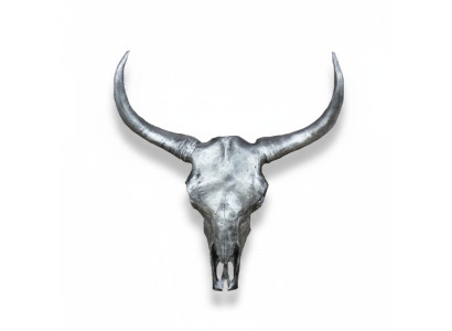 Silberner Bullenschädel Stierkopf Wand Skulpturen Höhe 60 cm Deko Figur Wand