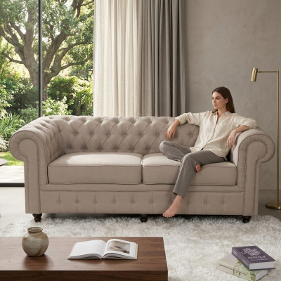 jvmoebel ® - Textil Sofa Couch - Beige Polster Dreisitzer Couch Garnitur Dreier