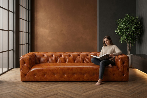 Chesterfield Sofa Couch Polster Stoff Leder Couchen Polster Garnitur 4 Sitzers