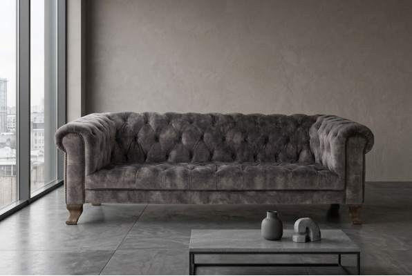 Klassische Leder Couch - Graue Chesterfield Stoff Sofa 3 Sitzer  Neu jvmoebel ®