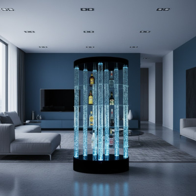 Designer Bar Empfangs Tresen Wasserwand Wassersäule Theke Regale