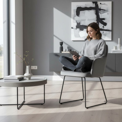 Moderne Lehnstühle Gruppe 6 Stühle Set Grau Polster Armlehne Design