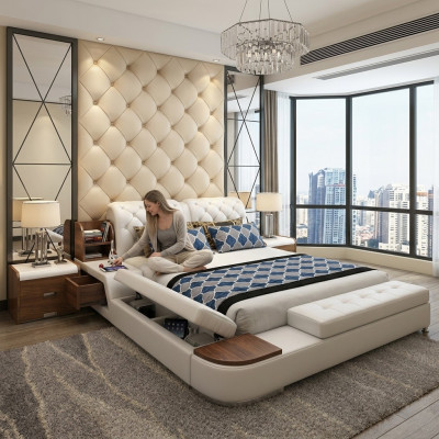 Multifunktion Bett Design Polster Doppelbett Betten Chesterfield Luxus