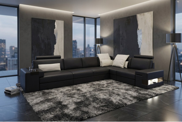 Ledersofa Sofa Modernes Polster Leder Design Ecksofa Couch Textil