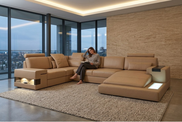 U Form Sofa Couch Polster Garnitur Wohnlandschaft Ecksofa Design Leder