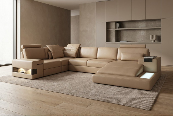 U Form Sofa Couch Polster Garnitur Wohnlandschaft Ecksofa Design Leder