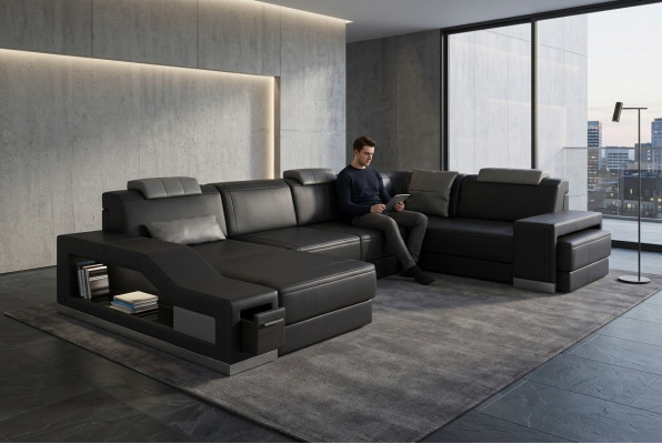 Wohnlandschaft Ecksofa U-form Eckcouch LED Beleuchtet Sofa Couch