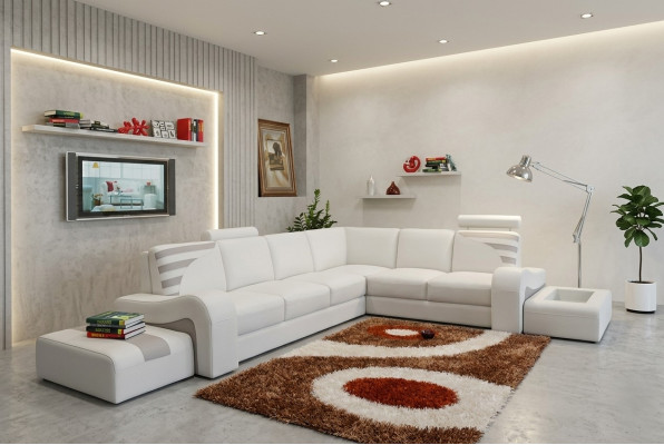 Moderne Sofa Eckgarnitur L Form Polster Sitz Ecke Dekor Couch + Hocker