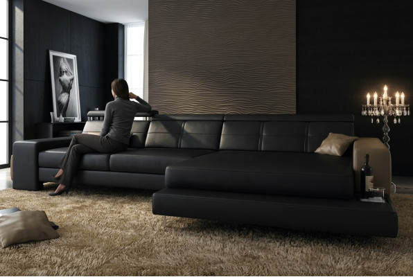 Garnitur Designer Sofa Couch Ecksofa mit Hocker Wohnlandschaft Polster