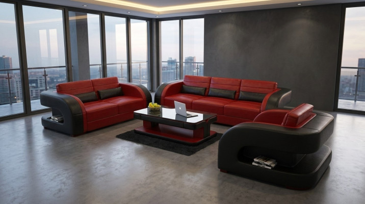 Luxuriöse Wohnzimmer Sofagarnitur 3+2 Set Garnitur Leder Polster Couchen