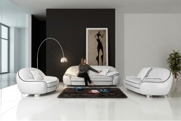 Ledersofa Couch Sofagarnitur 3+2 Sitzer Garnituren Design Modern Sofa