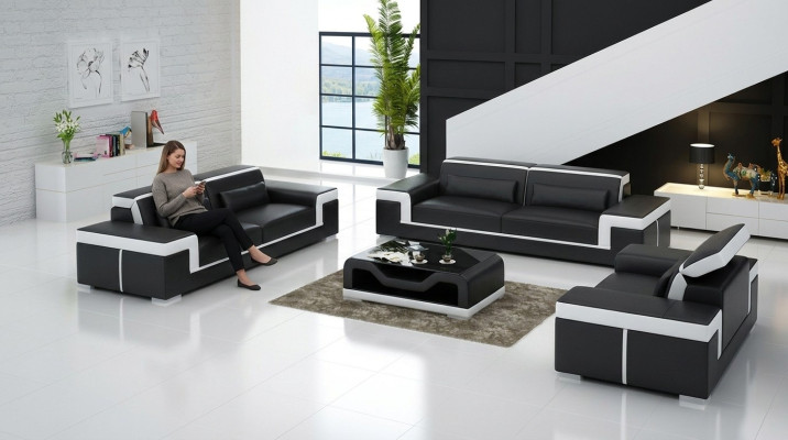 Luxuriöse Sofagarnitur Wohnzimmer 3+2 Set Garnitur Leder Polster Couchen