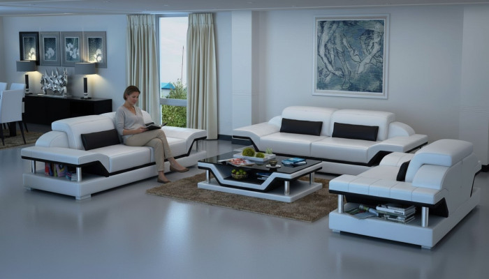 Leder Polster Couchen Sofa Luxuriöse Sofagarnitur 3+2 + Couchtisch Garnitur Neu