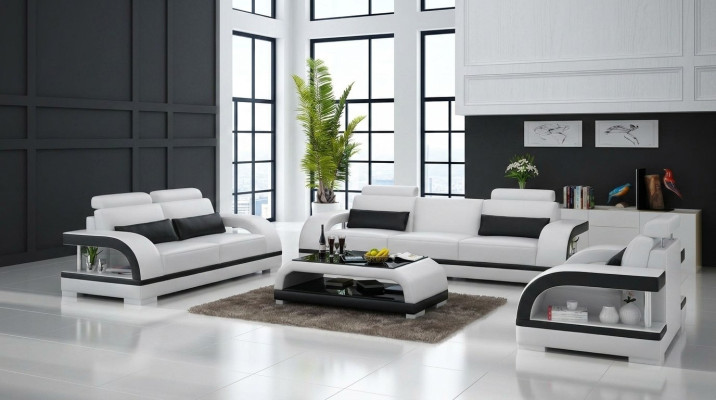 Ledersofa Couch Sofagarnitur 3+1+1 Sitzer Garnituren Design Modern Sofa