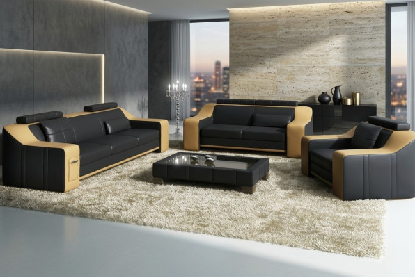 Ledersofa Couch Sofagarnitur Garnituren Design Modern Sofa 3+1+1 Sitzer