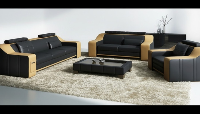 Ledersofa Couch Sofagarnitur Garnituren Design Modern Sofa 3+1+1 Sitzer