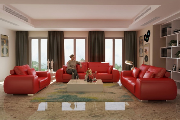 Sofagarnitur Ledersofa Couch Garnituren Design Modern Sofa 3+1+1 Sitzer