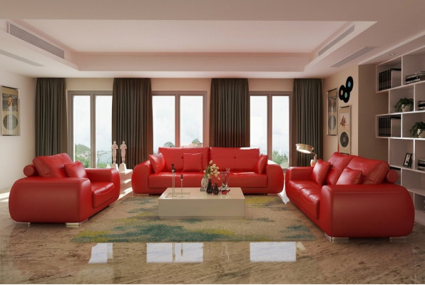 Sofagarnitur Ledersofa Couch Garnituren Design Modern Sofa 3+1+1 Sitzer