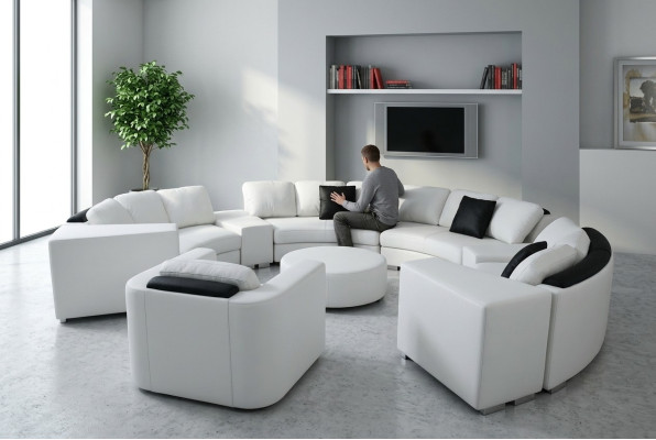 Wohnlandschaft Rund Ecksofa Leder Runde Couch Garnitur Sofa Couch Ecke