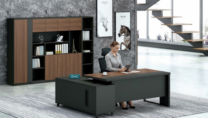 Design Eckschreibtisch Aktenschrank Büro Einrichtung Chef Zimmer Möbel 2tlg.Set