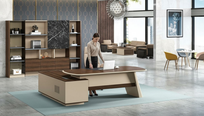 Büroeinrichtung Schreibtisch Tische Chef Tisch + Aktenschrank Regal 2tlg.