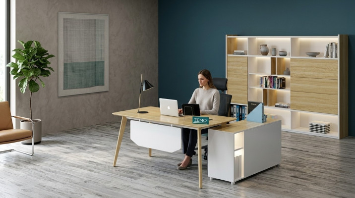 Büroeinrichtung 2tlg. Chef Tisch + Aktenschrank Regal Set Schreibtisch
