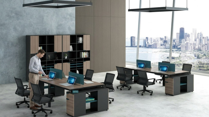 Büro Möbel Einrichtung Tische Tisch Callcenter Holz 4 Arbeitsplätze Schreibtisch