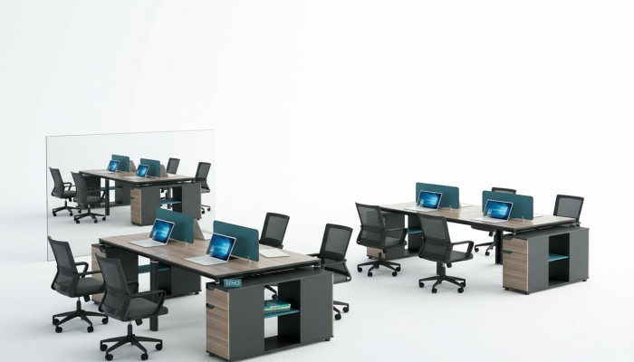 Büro Möbel Einrichtung Tische Tisch Callcenter Holz 4 Arbeitsplätze Schreibtisch