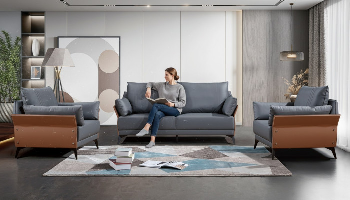 Sofagarnitur 3+1+1 Sitzer Sofas Couch Polster Garnitur Möbel Couchen Leder Büro