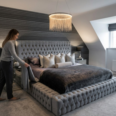Chesterfield Bett Luxus Schlafzimmer Hotel Polster Betten mit Knöpfen