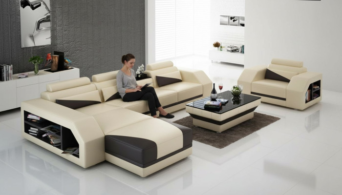 Ledersofa Wohnlandschaft Ecksofa L-Form mit Sessel Set Garnitur Modern