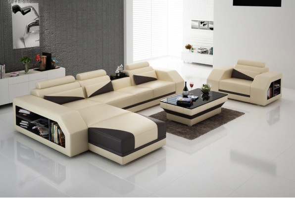 Ledersofa Wohnlandschaft Ecksofa L-Form mit Sessel Set Garnitur Modern