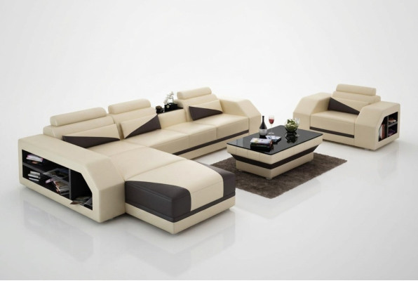 Ledersofa Wohnlandschaft Ecksofa L-Form mit Sessel Set Garnitur Modern
