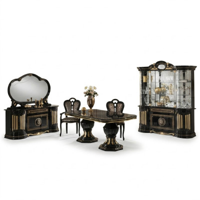 Klassischer Design Esstisch Tisch Italienische Stil Möbel Tische Schwarz Gold