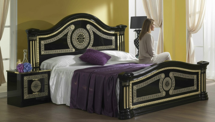 Bett Polster Design Luxus Holz Doppel Hotel Betten Ehe Schlaf Zimmer Textil Gold