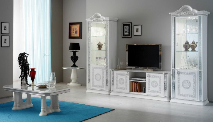 Wohnzimmerset Wohnwand Vitrine Kommode Tisch RTV Vitrinen Komplett 3tlg Set Neu