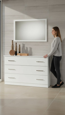 Schmink Tische Konsolen Tisch Side Board Zimmer Holz Spiegel + Kommode 2tlg. Set