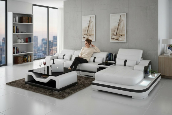 Ecksofa Stoff LForm Bettfunktion Couch Design Polster Textil Leder Eck